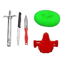 Stainless Steel Kitchen Manual Gas Lighter Easy Grip ( With Knife  Peeler) With Plastic Modak Mould Sancha Maker  Round Nylon Plastic Scrubber, Bartan Juna, Dish Wash And For Utensils | Assorted Colours.Pack of 3 Pcs-thumb1