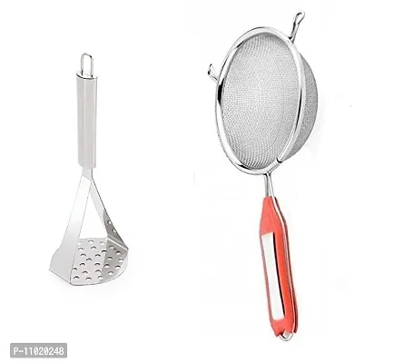 Stainless Steel Potato Vegetable Pav Bhaji Big Masher  Stainless Steel Premiun Quality Soup Juice Strainer.(Pack of 2 Pcs) S1