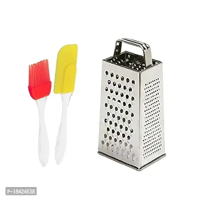 Silicone Spatula And Brush Set for Pastry Cake Mixer Multicolor  Stainless Steel 5 in 1 Grater and Slicer with 4 Sides for Cheese Vegetables Ginger Garlic.2 Pcs