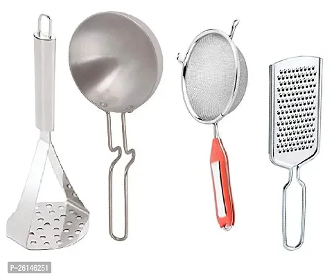 Ss Masher-Silver Tadka Pan-Soup-Cheese Grater Stainless Steel Pressers And Mashers-thumb0