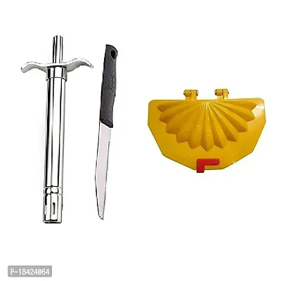 Stainless Steel Gas Lighter With Knife  Plastic Gujiya Mould Sancha Maker (Multicolour).2 Pcs-thumb0