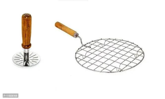 Wooden Handle Vegetable Pav Bhaji Masher  Wooden Jali (Pack of 2 Pcs) S1-thumb0