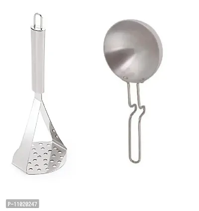 Stainless Steel Potato Vegetable Pav Bhaji Big Masher  Aluminuim Tadka Pan Steel Handle.(Pack of 2 Pcs) S1-thumb0