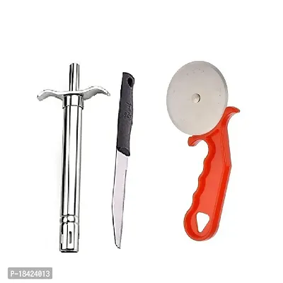 Stainless Steel Gas Lighter With Knife With Stainless Steel Pizza Cutter  Plastic Handle.2 Pcs-thumb0