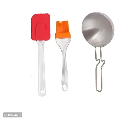 Silicone Spatula And Brush Set for Pastry Cake Mixer (Big Size 10 Inches) Multicolor  Aluminium Silver Tadka Pan.2 Pcs