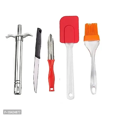 Stainless Steel Gas Lighter With Knife  Plastic Peeler And Silicone Big Spatula And Brush Set.3 Pcs