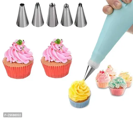 6Pcs Stainless Steel Reusable and Washable Cake Nozzle with Silicone Icing Piping Cream Pastry Making Bag. Pack of 1 Pcs./ S1-thumb0