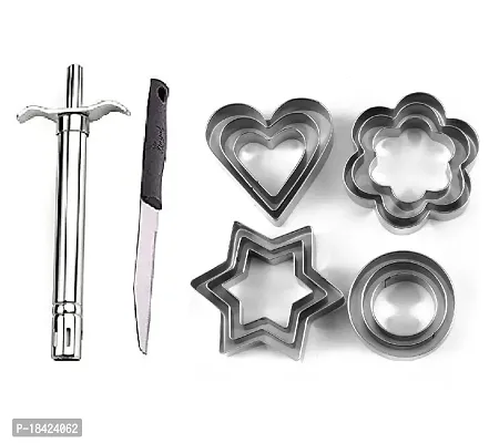 Stainless Steel Gas Lighter With Knife  Stainless Steel Cookie Cutter with 4 Shape 3 Sizes Heart Round Star and Flower 12 Pieces.2 Pcs