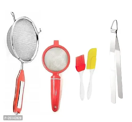 5 No Soup-Plastic Tea-M Spatula Set-Chimta Stainless Steel Strainers And Sieves