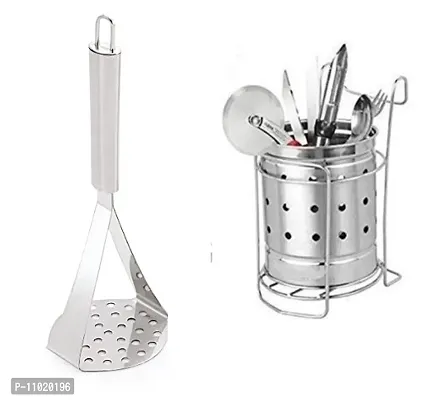 Stainless Steel Potato Vegetable Pav Bhaji Big Masher  Stainless Steel Cutlery Holder with Stand.(Pack of 2 Pcs) S1