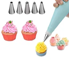 6Pcs Stainless Steel Reusable and Washable Cake Nozzle with Silicone Icing Piping Cream Pastry Making Bag. Pack of 1 Pcs./ S1-thumb1