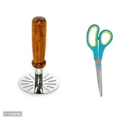 Wooden Handle Vegetable Pav Bhaji Masher  Multipurpose Big Scissor  (Pack of 2 Pcs) S1