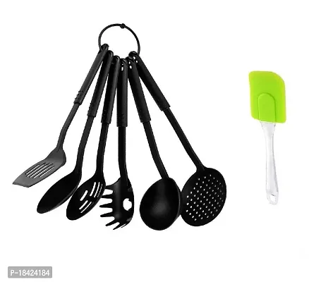 Nylon Heat-Resistant Nonstick Spoon Spatula Turner Scoop Kitchen Cooking Utensil Tools Set 6 Pcs Black Tong  Silicone Big Spatula Only.2 Pcs-thumb0