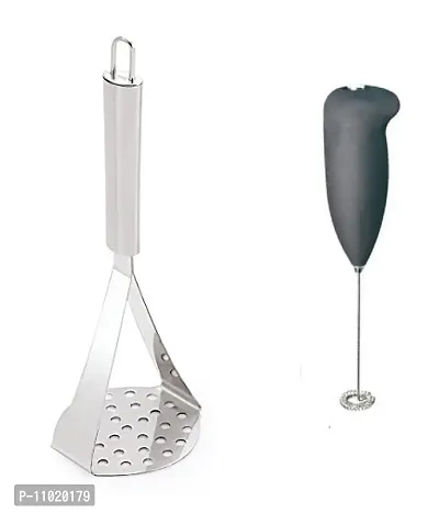 Stainless Steel Potato Vegetable Pav Bhaji Big Masher  Coffee Beater.(Pack of 2 Pcs) S1-thumb0