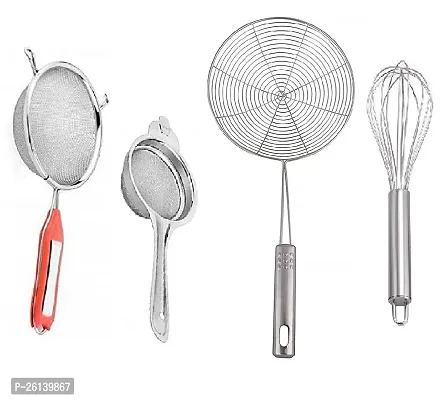 4 No Soup-Tea-Jhara-Egg Beater Stainless Steel Strainers And Sieves