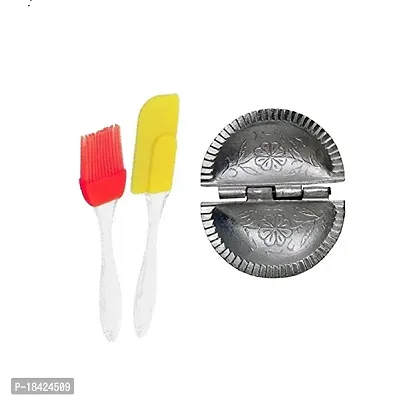 Silicone Spatula And Brush Set for Pastry Cake Mixer Multicolor With Aluminium Gujiya Mould.2 Pcs-thumb0