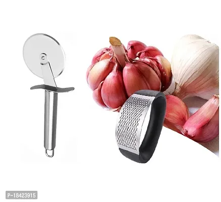 Stainless Steel Pizza Cutter  Garlic Ginger Crusher for Kitchen Presser for Kitchen.2 Pcs