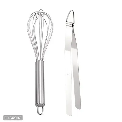 Stainless Steel Egg Beater With Stainless Steel Roti Tong Chimta.2 Pcs