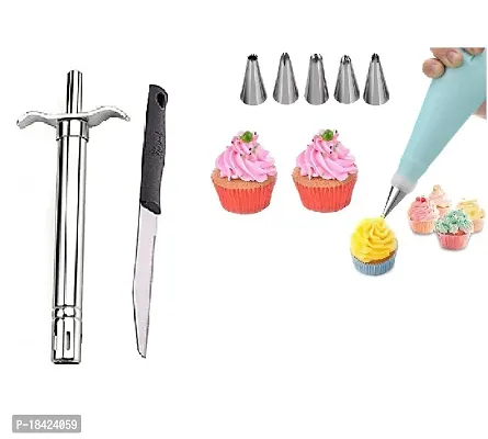 Stainless Steel Gas Lighter With Knife  6 Pcs Stainless Steel Reusable Washable Cake Nozzle Silicone Icing Piping Cream Pastry Making Bag.2 Pcs-thumb0