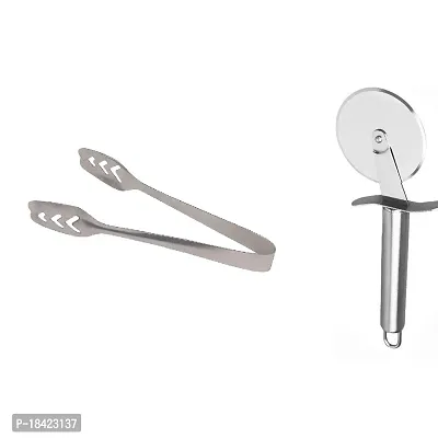 Stainless Steel Momo Tong Rust Resistant Dishwasher Safe Papad Salad Momo With Stainless Steel Pizza Cutter.2 Pcs-thumb0