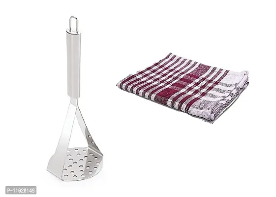 Stainless Steel Potato Vegetable Pav Bhaji Big Masher  1 Pcs, Kitchen Cloth.(Pack of 2 Pcs) S1