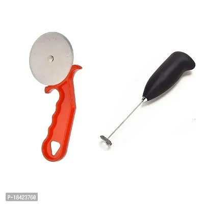 Plastic Red Pizza Cutter  Electric Coffee Beater Foam Maker Milk Frother.2 Pcs