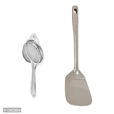 Stainless Steel Tea Strainer And SS Cooking Spoon Strainer Palta With Long Handle.2 Pcs