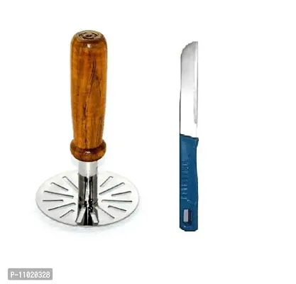 Wooden Handle Vegetable Pav Bhaji Masher  Knife  (Pack of 2 Pcs) S1-thumb0