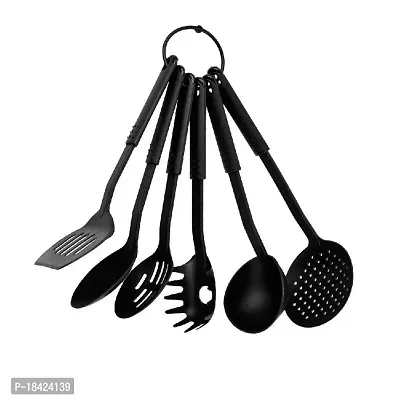 Nylon Heat-Resistant Nonstick Spoon Spatula Turner Scoop Kitchen Cooking Utensil Tools Set (6pcs, Black). Pack of 1 Pcs C1-thumb0