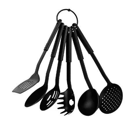 SHREEJIIH 6 Nylon Heat-Resistant Nonstick Spoon Spatula Turner Scoop Kitchen Cooking Utensil Tools Set(Set of 6 : Multi-Colored)
