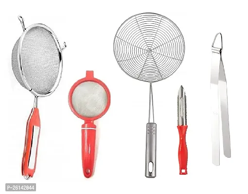 5 No Soup-Plastic Tea Strainer-Jhara-Peeler-Chimta Stainless Steel Strainers And Sieves