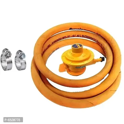 BHARAT GAS LOW PRESSURE GAS CYLINDER REGULATOR WITH 1.5 METERS PIPE AND SAFETY NOS CLUMPS-thumb0