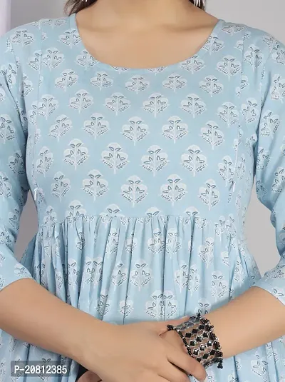 Designer Blue Rayon Printed Flared Maternity Kurta For Women-thumb4