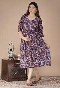 Designer Blue Rayon Printed Flared Maternity Kurta For Women-thumb2