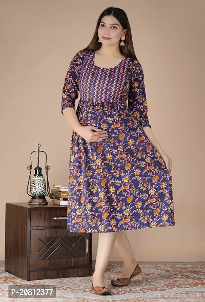 Designer Blue Rayon Printed Flared Maternity Kurta For Women-thumb3