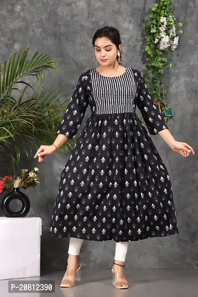 Designer Black Rayon Printed Flared Maternity Kurta For Women-thumb0