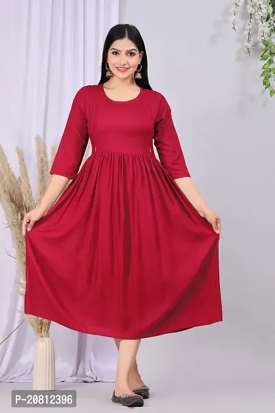 Designer Red Rayon Solid Flared Maternity Kurta For Women