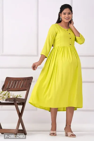 Designer Yellow Rayon Solid Flared Maternity Kurta For Women-thumb3