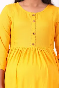 Designer Yellow Rayon Solid Flared Maternity Kurta For Women-thumb3