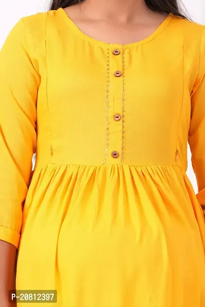 Designer Yellow Rayon Solid Flared Maternity Kurta For Women-thumb4