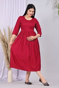 Designer Red Rayon Solid Flared Maternity Kurta For Women-thumb2