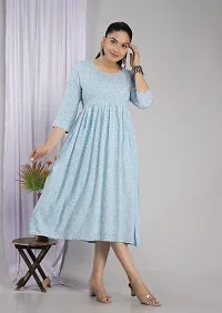 Designer Blue Rayon Printed Flared Maternity Kurta For Women-thumb2