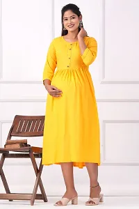 Designer Yellow Rayon Solid Flared Maternity Kurta For Women-thumb2