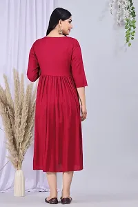 Designer Red Rayon Solid Flared Maternity Kurta For Women-thumb1