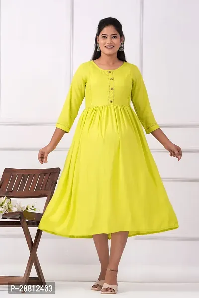 Designer Yellow Rayon Solid Flared Maternity Kurta For Women