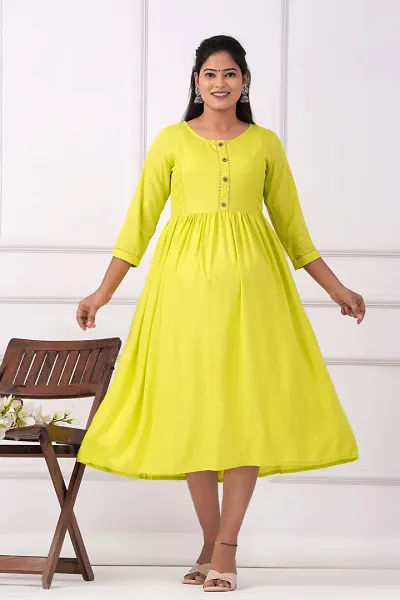 Designer Rayon Solid Flared Maternity Kurta For Women