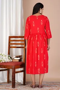 Designer Red Rayon Printed Flared Maternity Kurta For Women-thumb1