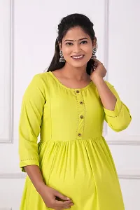 Designer Yellow Rayon Solid Flared Maternity Kurta For Women-thumb3