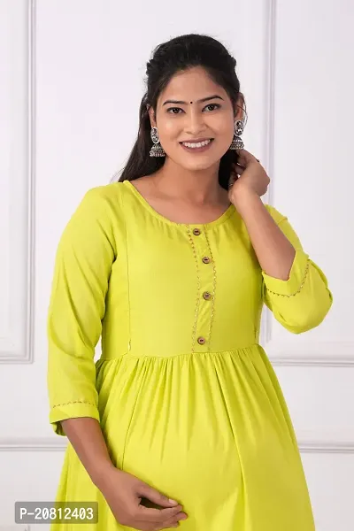 Designer Yellow Rayon Solid Flared Maternity Kurta For Women-thumb4