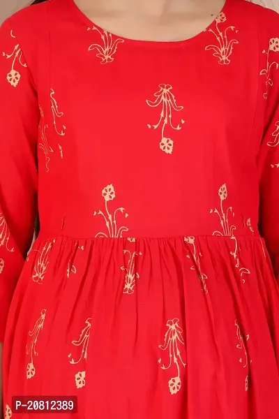 Designer Red Rayon Printed Flared Maternity Kurta For Women-thumb4